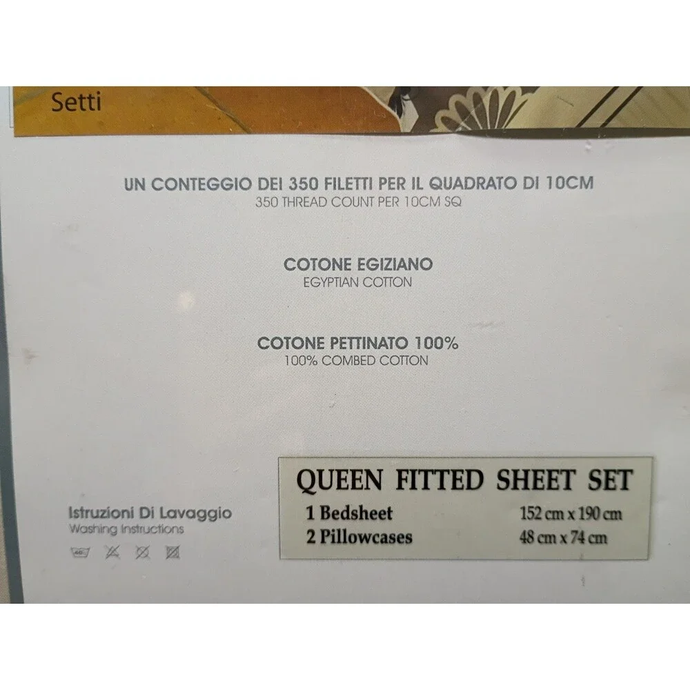 Firenze Collezioni Queen Fitted Sheet & 2 Pillowcases 100% Cotton 350 Thread Ct